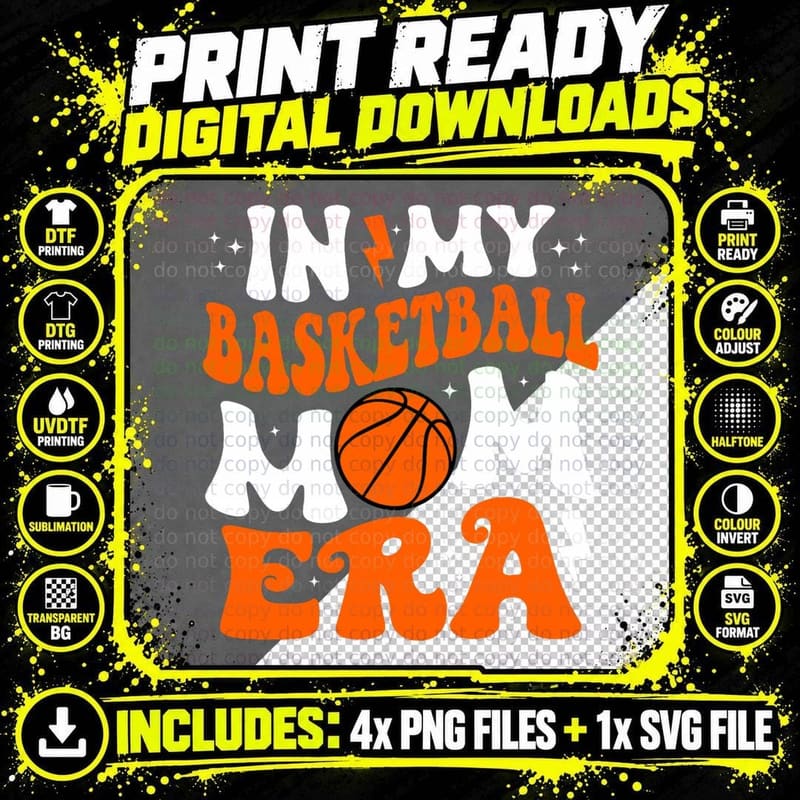 In My Basketball Mom Era Cute Groovy Basketball Png SVG Digital Bundle