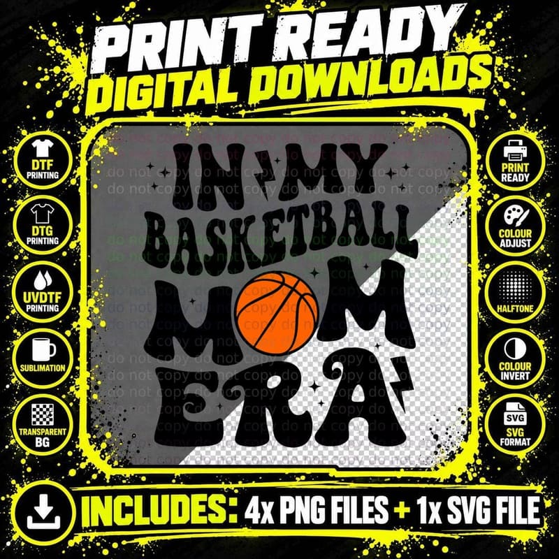 In My Basketball Mom Era Cute Groovy Basketball Png SVG Digital Bundle