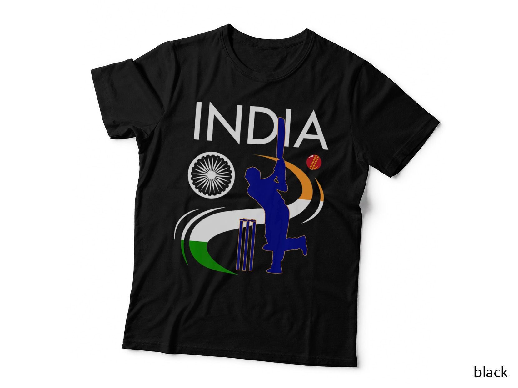 India Cricket with Indian Flag Brush Stroke, Gift T-Shirt