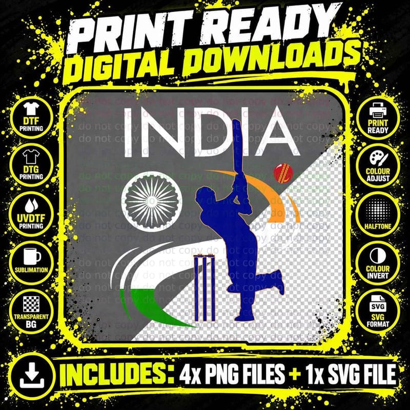 India Cricket with Indian Flag Brush Stroke, Gift T-Shirt Png SVG Digital Bundle