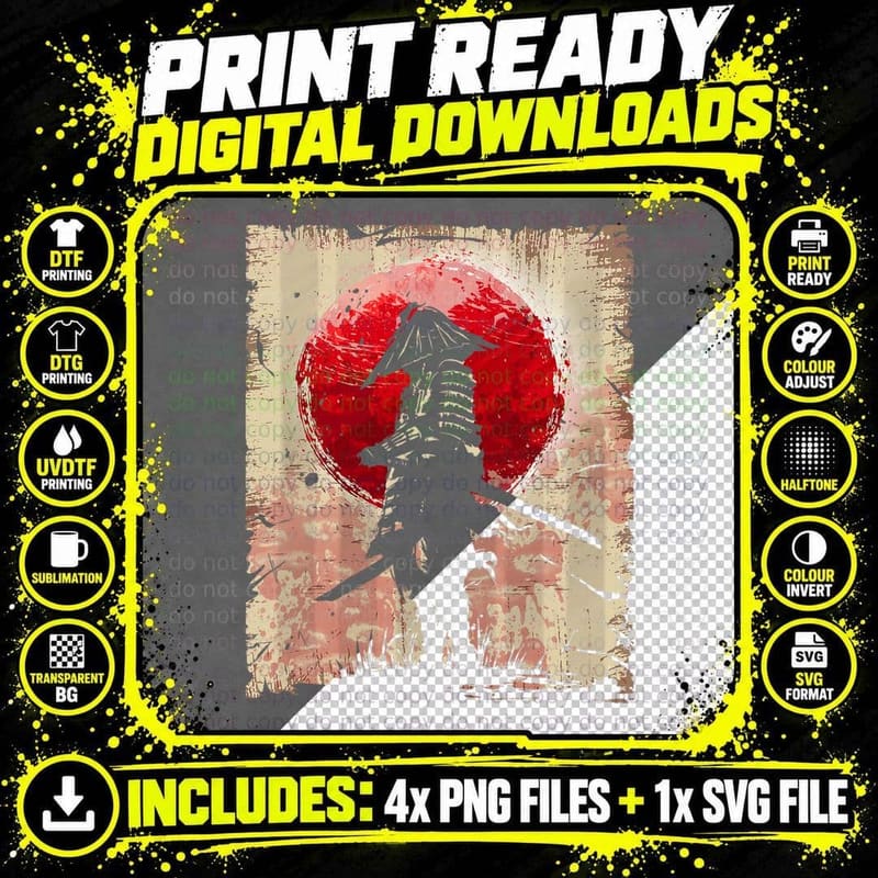 Japanese Art Samurai Vintage Fighter Retro Design Png SVG Digital Bundle