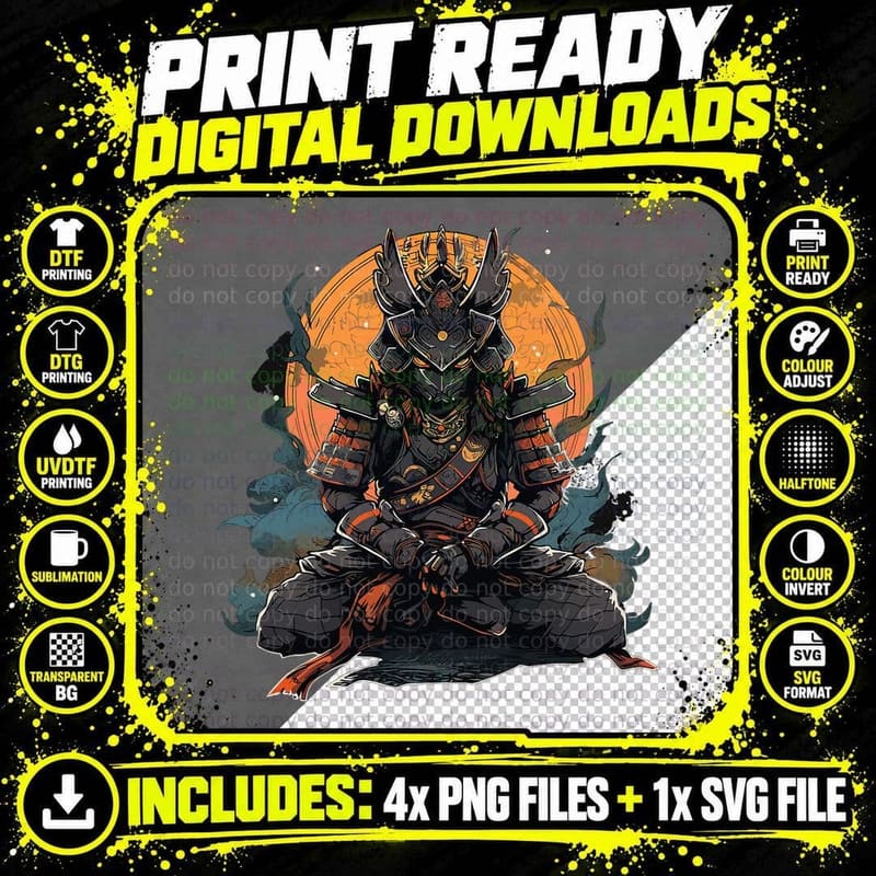 Japanese Art Samurai Vintage Fighter Retro Meditation Png SVG Digital Bundle