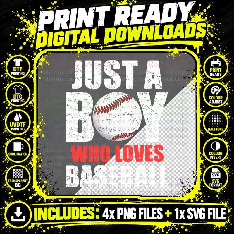Just a Boy Who Loves Baseball Batter Catcher Pitcher Png SVG Digital Bundle
