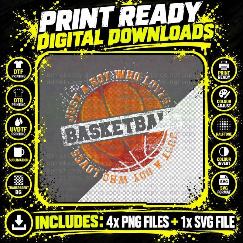 Just a Boy Who Loves Basketball Player Sport Basketball Png SVG Digital Bundle