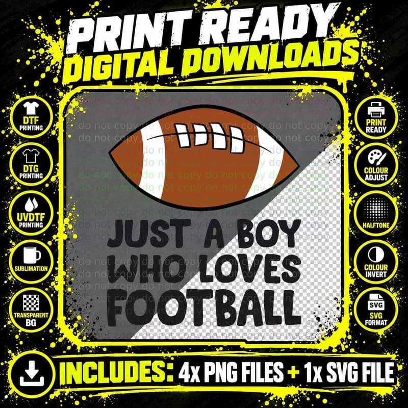 Just a Boy Who Loves Football Fan Gear Png SVG Digital Bundle
