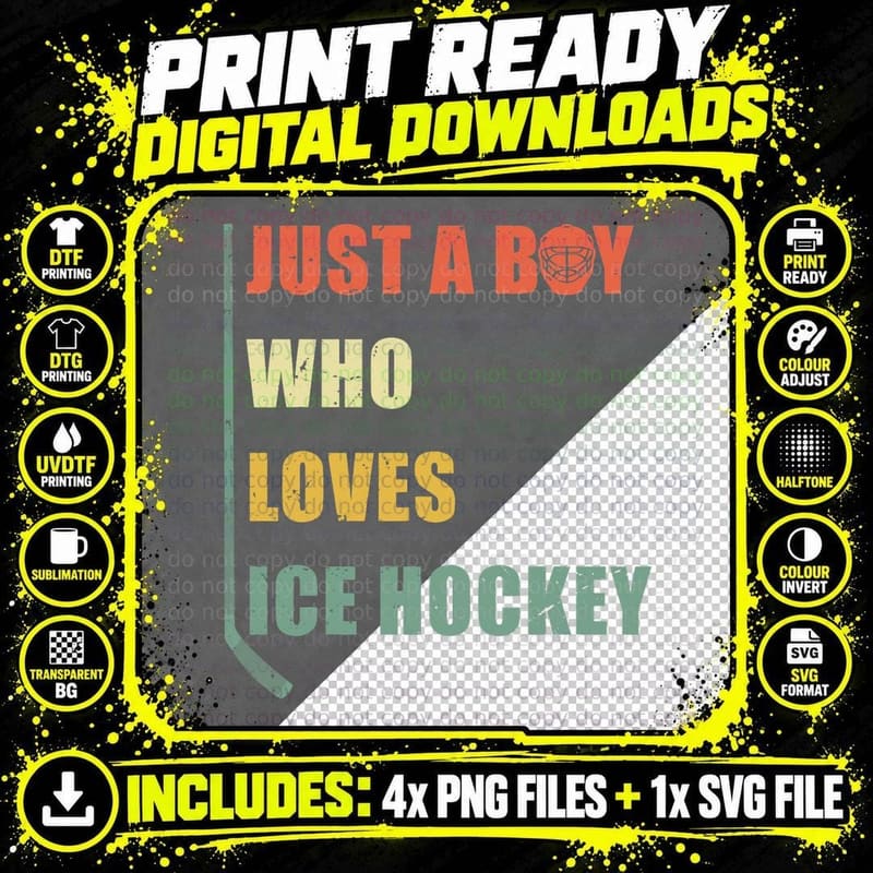Just a Boy Who Loves Ice Hockey Funny Retro Hockey Png SVG Digital Bundle