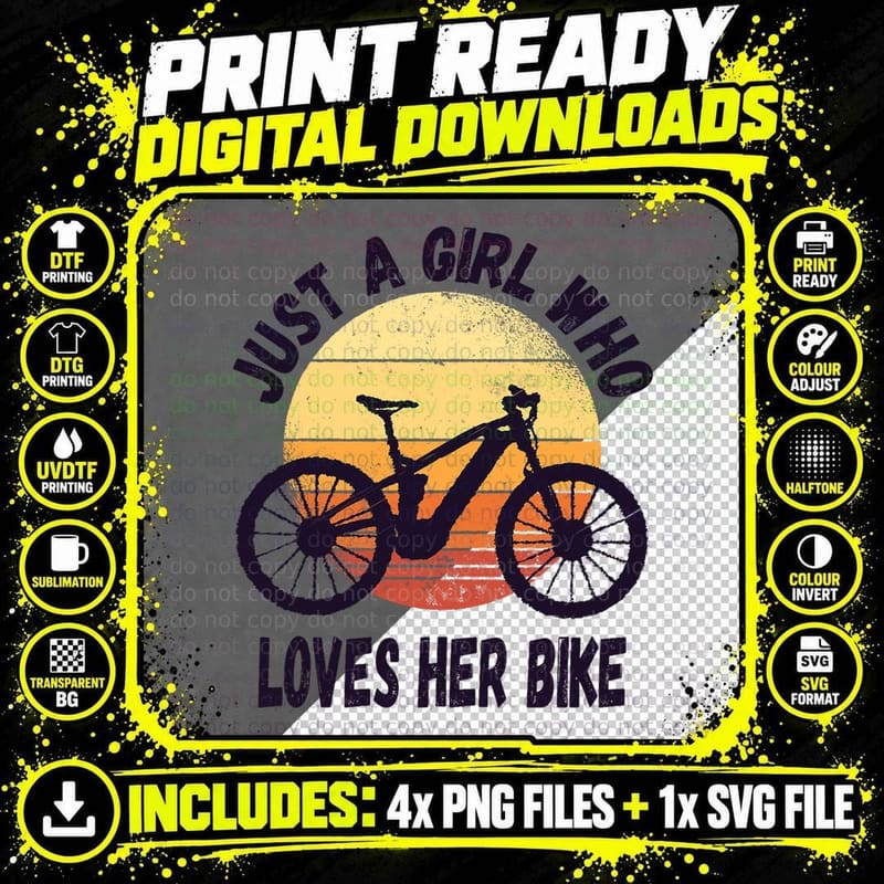Just a Girl Who Loves Her Cute Bike Cycling Biking Girls Png SVG Digital Bundle