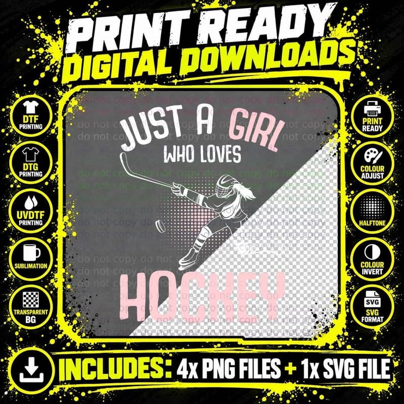 Just a Girl Who Loves Hockey Ice Hockey Youth Kids Girls Png SVG Digital Bundle