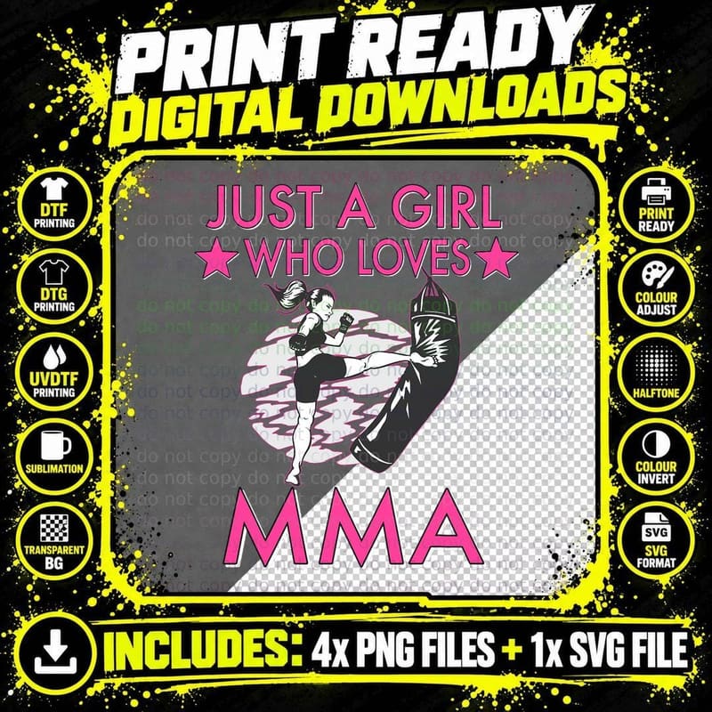 Just a Girl Who Loves MMA Women Girls Mixed Martial Arts Png SVG Digital Bundle