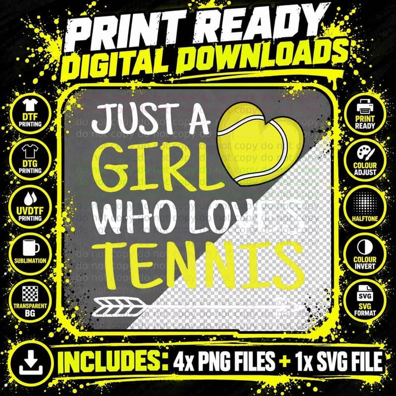 Just a Girl Who Loves Tennis Cute Tennis Lover Png SVG Digital Bundle