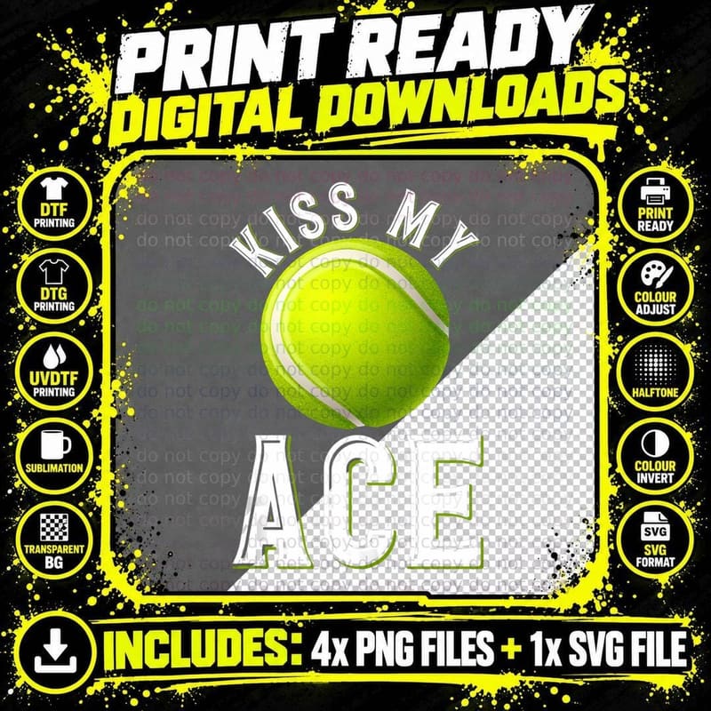 Kiss My Ace Tennis, Sporty, Athletic Style Png SVG Digital Bundle