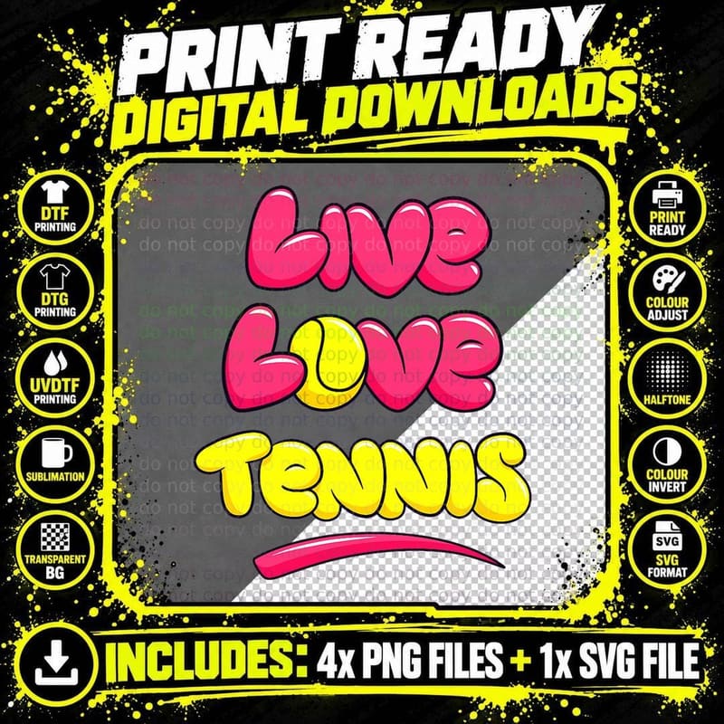 Live Love Tennis Player Lover Graphic Png SVG Digital Bundle