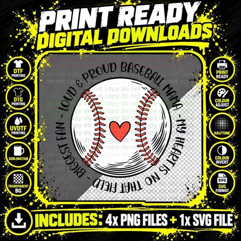 Loud & Proud Baseball Mama - My Heart Is on That Field - Png SVG Digital Bundle