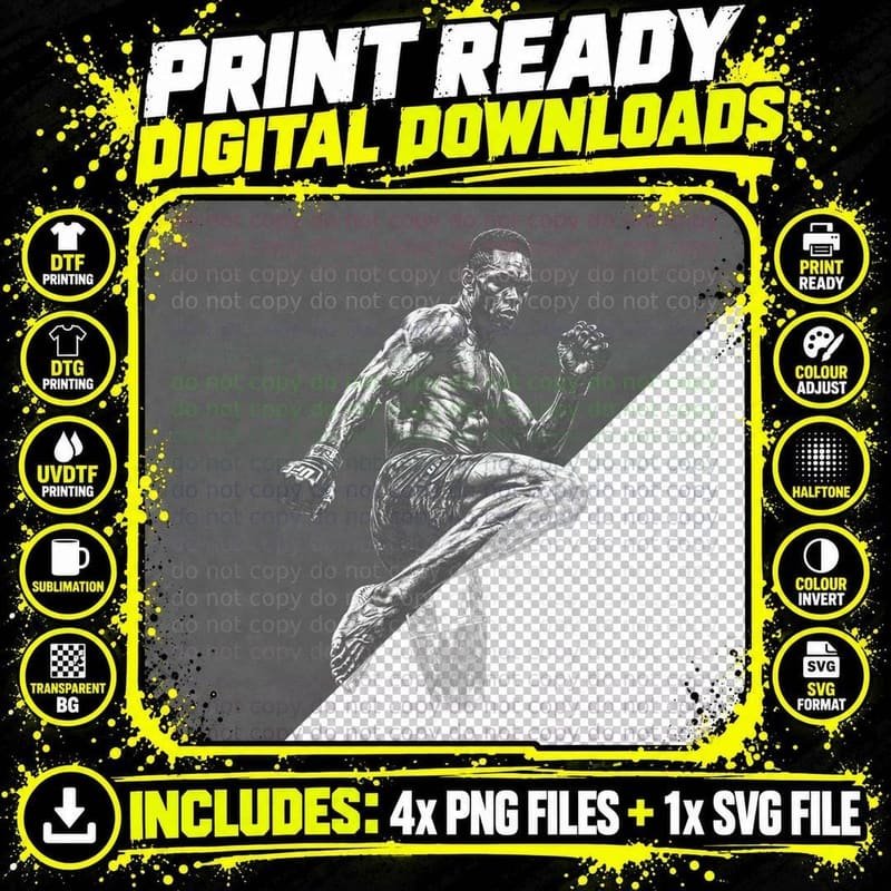 MMA Fighter Kickboxing Print, Martial Arts Gift Png SVG Digital Bundle