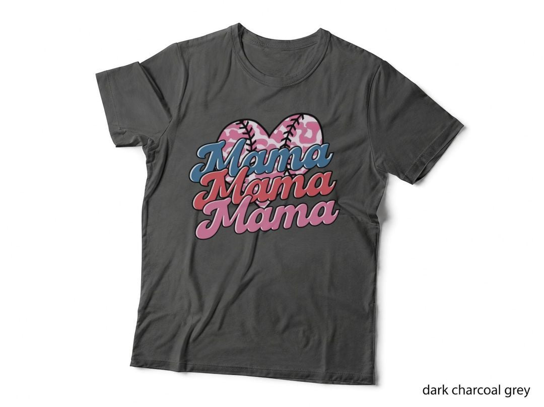 Mama Sport Mom T-Shirt, Baseball-Themed Heart Pattern Graphic Tee
