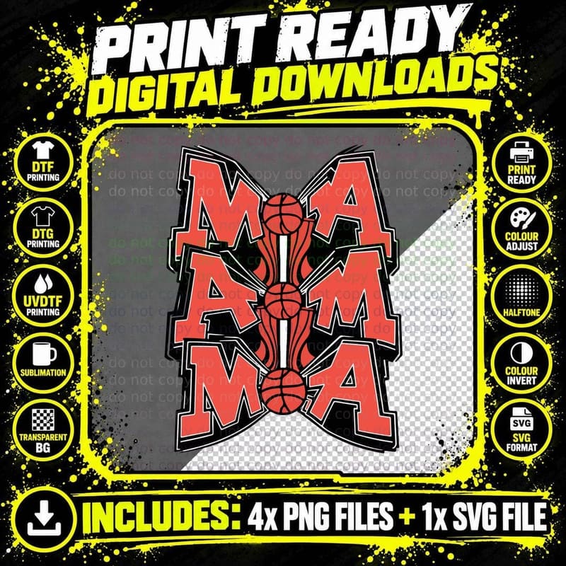 Mama Sport Mom T-Shirt, Basketball-Themed Graphic with Png SVG Digital Bundle