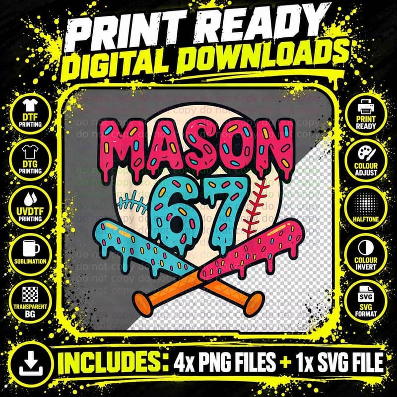 Mason Six Seven Tee, Kids 67 Funny Meme, Baseball Shirt Png SVG Digital Bundle