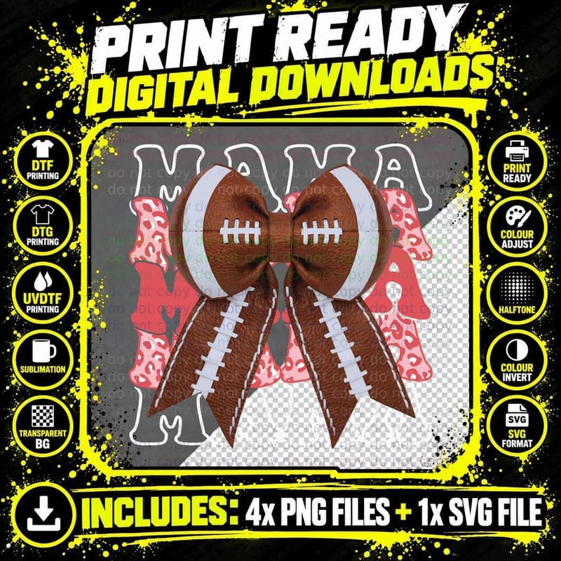 Maya Sport Mom T-Shirt, Football Bow on Leopard Print Png SVG Digital Bundle