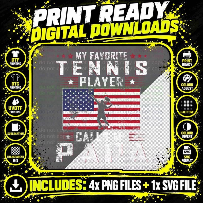 Mens My Favorite Tennis Player Calls Me Papa Father Day Png SVG Digital Bundle