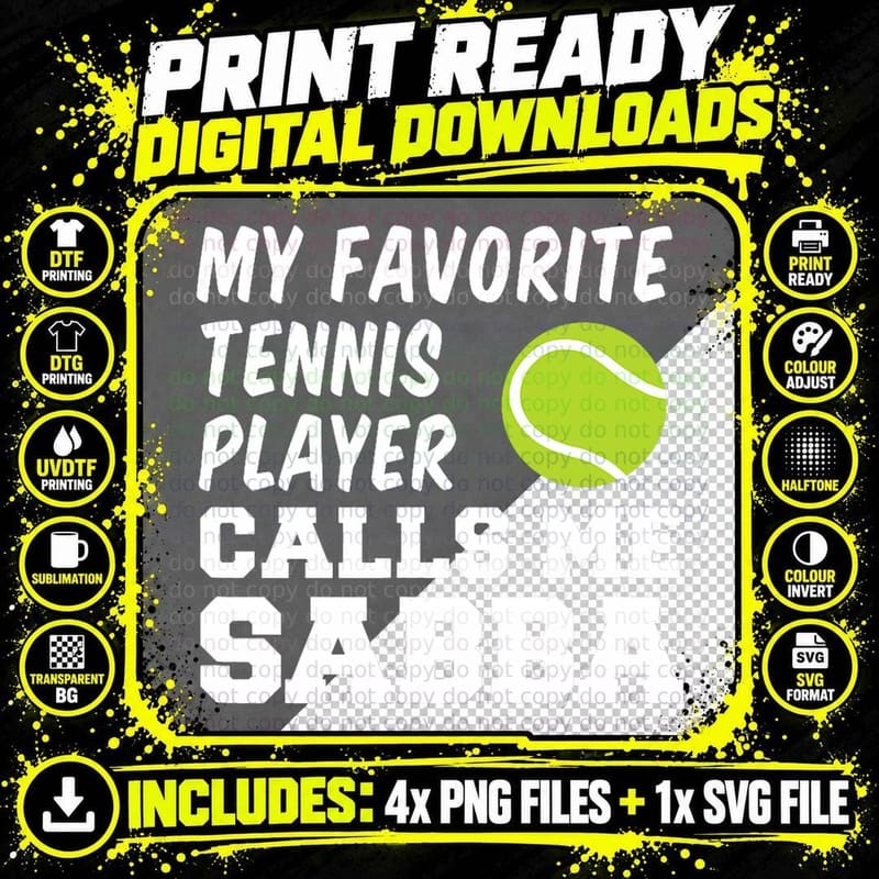 Mens My Favorite Tennis Player Calls Me Sabba Jewish Png SVG Digital Bundle