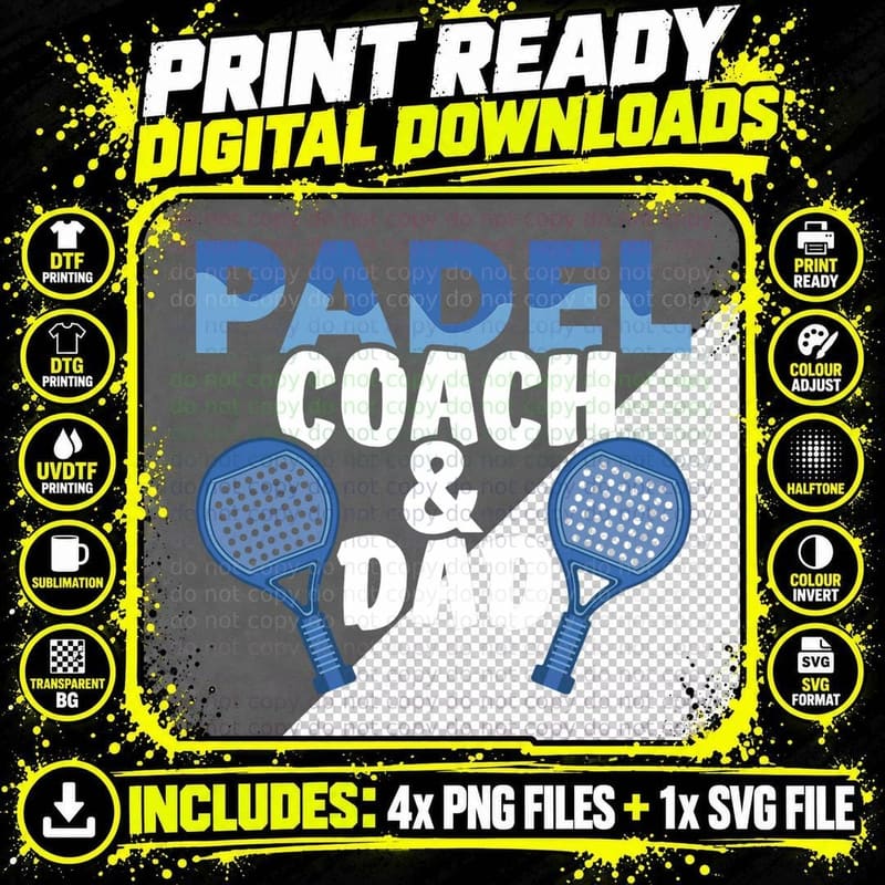 Mens Padel Coach and Dad Plays Padel Tennis Padel Player Png SVG Digital Bundle