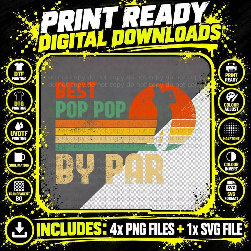 Mens Vintage Best Pop Pop by Par Funny Golf Grandpadad Png SVG Digital Bundle