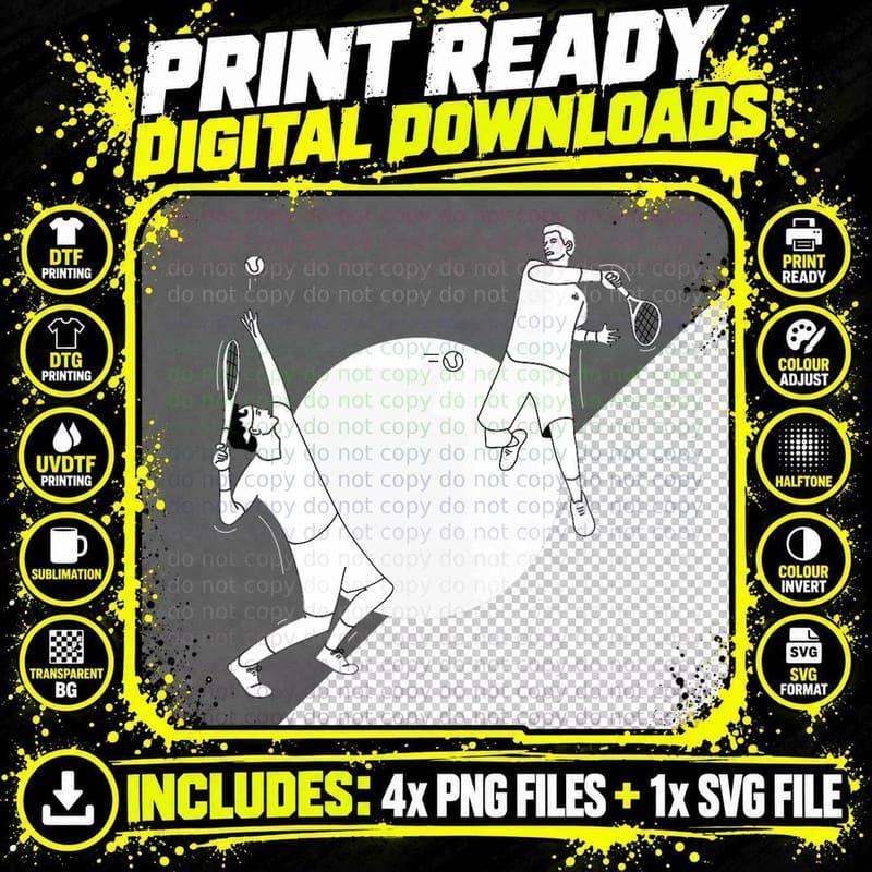 Minimalism Tennisplayer Illustration Tennis Tournament Png SVG Digital Bundle