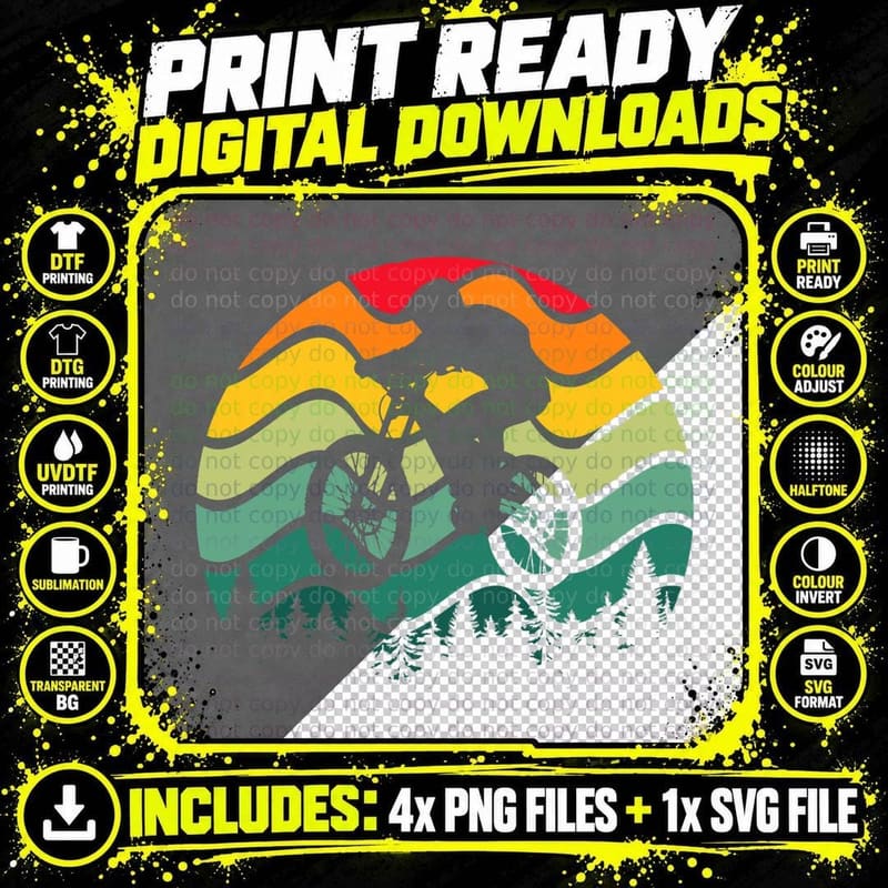 Mountain Bike Retro MTB Bicycle Biking Downhill Cycling Png SVG Digital Bundle
