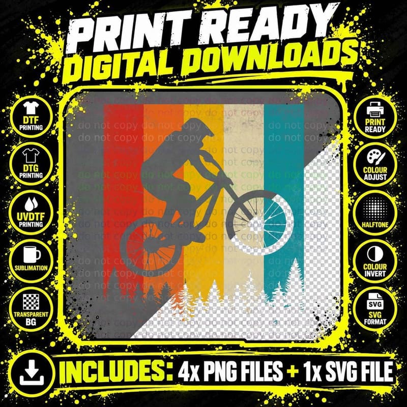 Mountain Bike Vintage Mtb Bicycle Biking Downhill Png SVG Digital Bundle