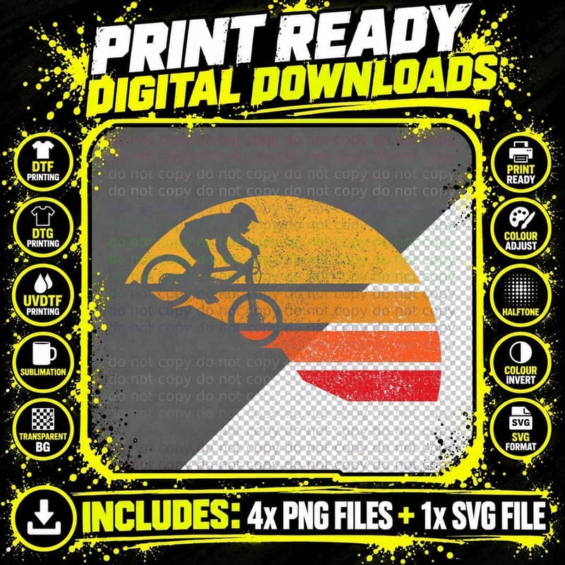 Mountain Bike Vintage Mtb Downhill Biking Cycling Biker Png SVG Digital Bundle
