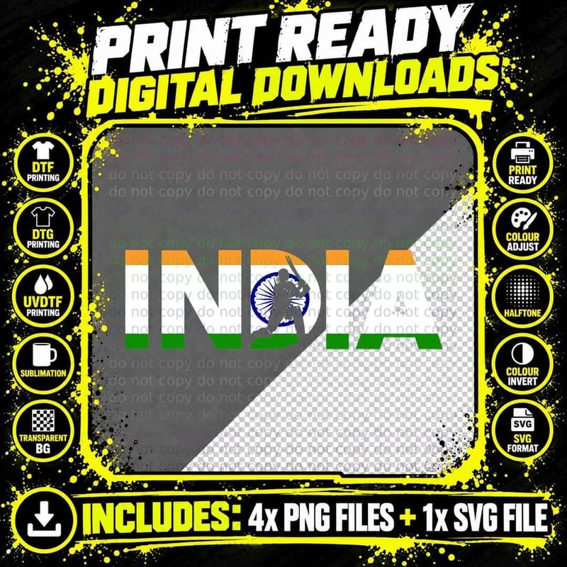 Patriotic Indian Cricket Players India Flag Cricket Png SVG Digital Bundle