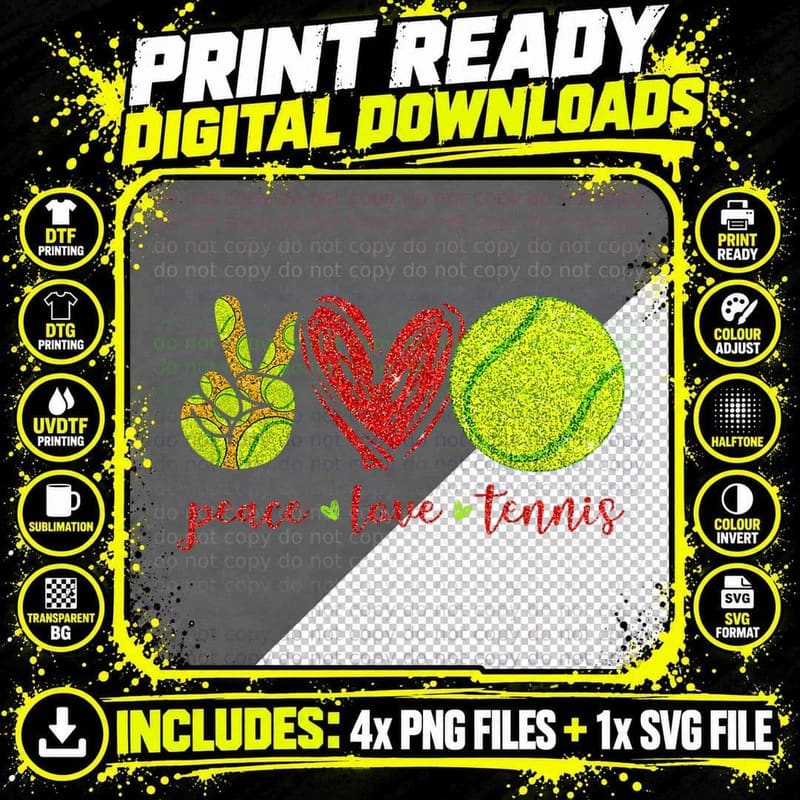 Peace Love Tennis Cute Tennis Lovers Gifts Png SVG Digital Bundle