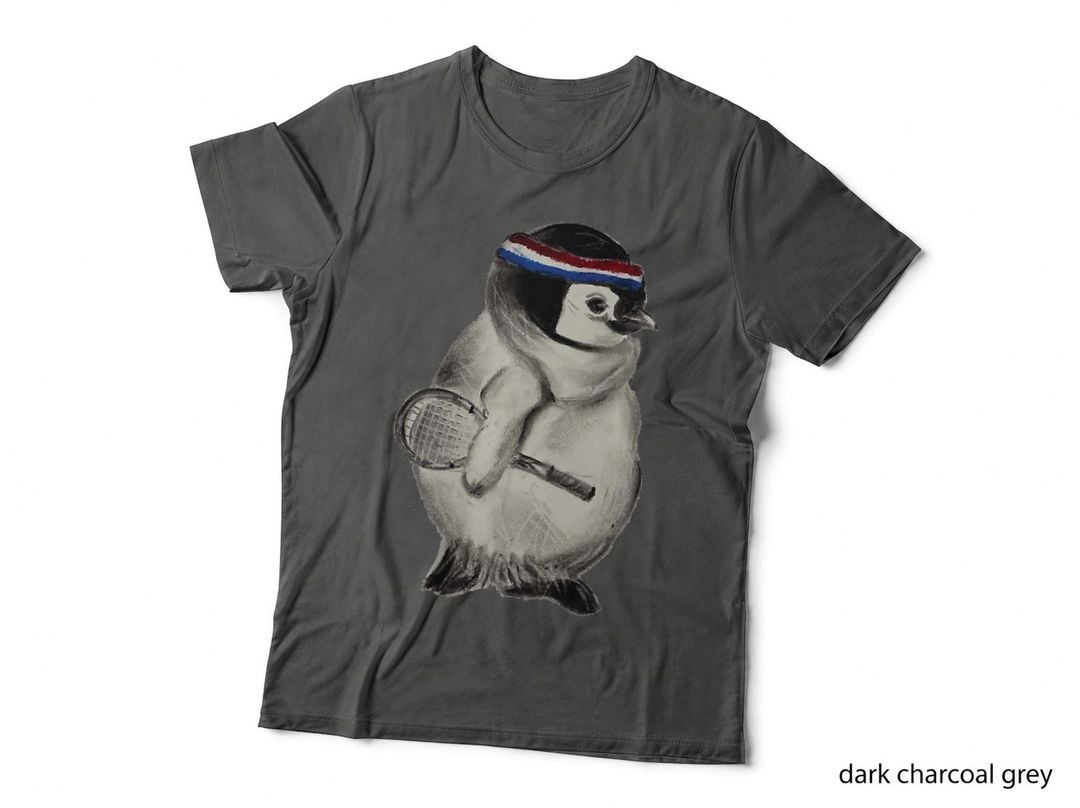 Penguin Playing Tennis 1970s Style Headband Wooden Racket T-Shirt