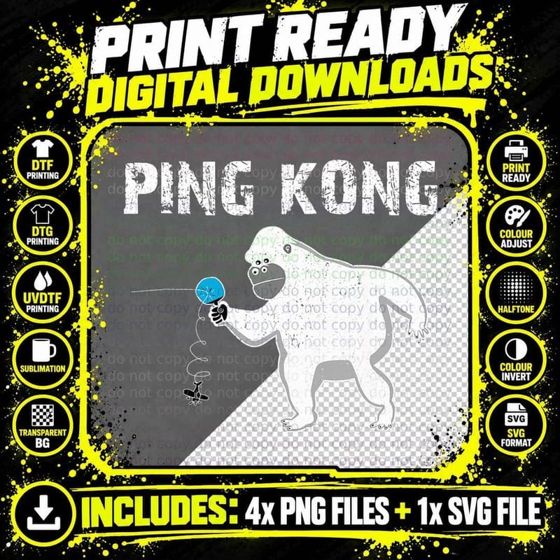 Ping Kong Funny Table Tennis Ping Pong Pun Png SVG Digital Bundle