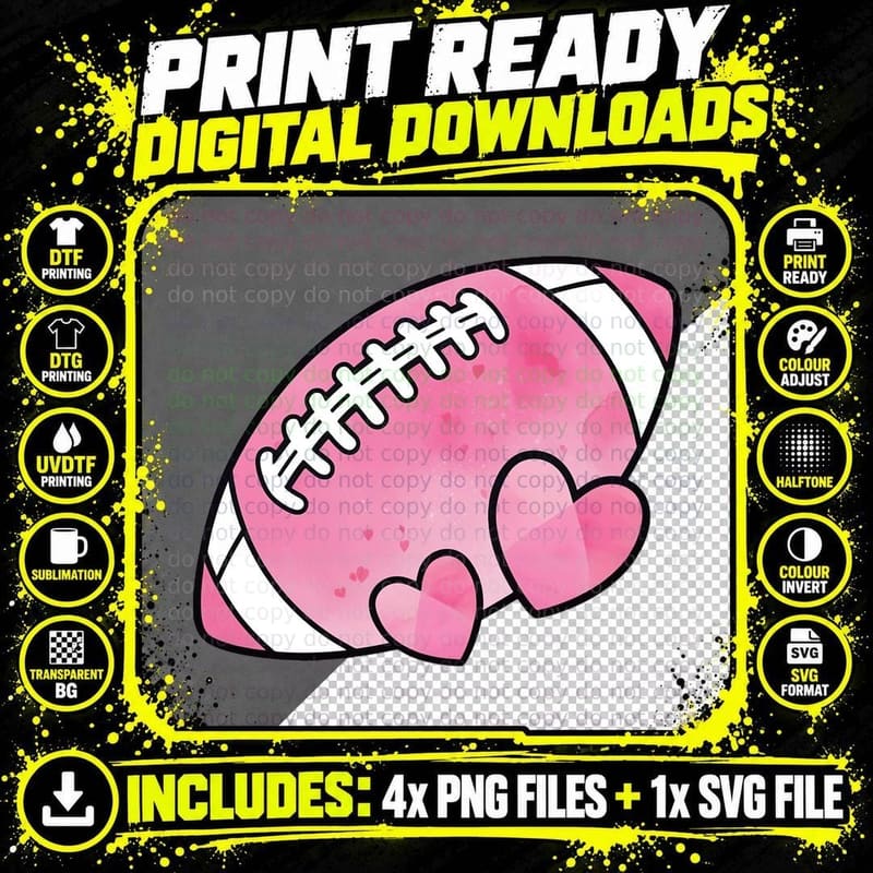 Pink Football Hearts Sport Mom T-Shirt Png SVG Digital Bundle