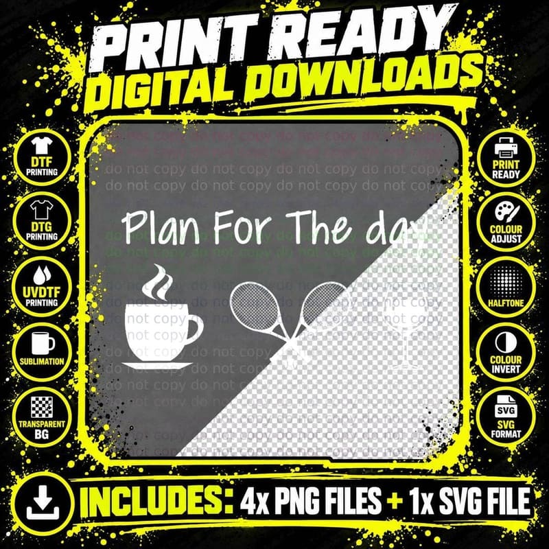 Plan for the Day Coffee Tennis and Wine Tennis Lover Png SVG Digital Bundle