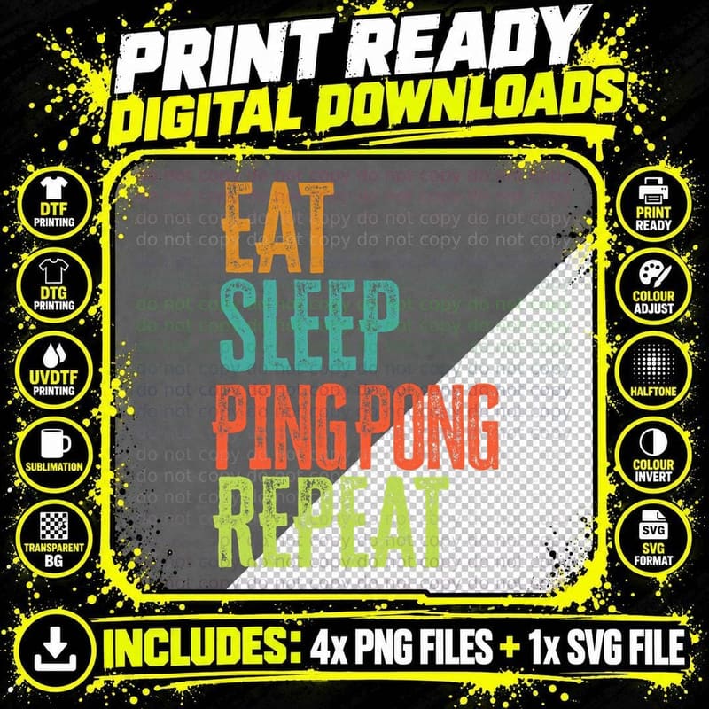Retro Eat Sleep Ping Pong Repeat Legend Table Tennis Png SVG Digital Bundle