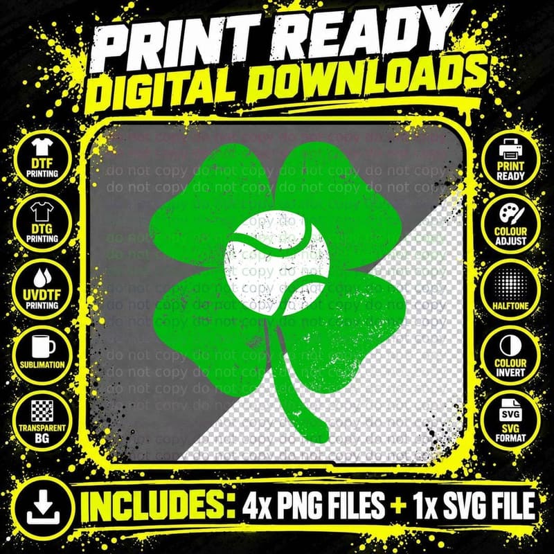 Retro Irish Shamrock Tennis Sports Lover St.patrick Day Png SVG Digital Bundle