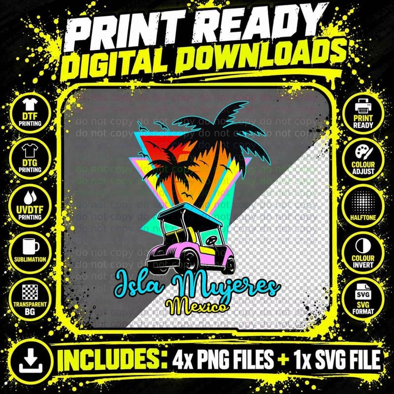 Retro Isla Mujeres Mexico - Island Near Cancun - Golf Png SVG Digital Bundle
