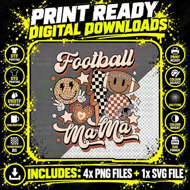 Retro Lightning Football Mama Women American Football Png SVG Digital Bundle
