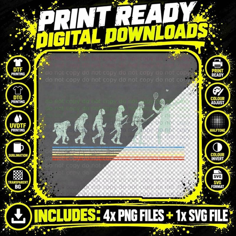 Retro Tennis Player Evolution - Racket Game Sports Lover Png SVG Digital Bundle