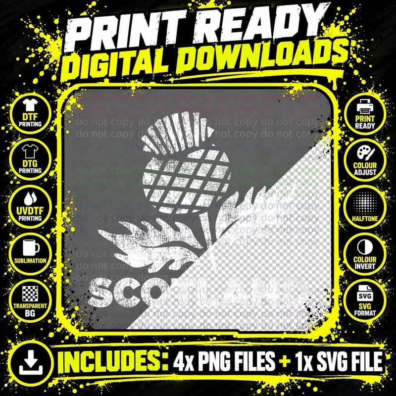 Retro Thistle Scottish Rugby Scotland Rugby Football Top Png SVG Digital Bundle