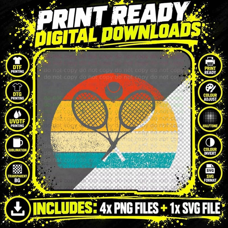 Retro Vintage Sunset Style Tennis Funny Tennis Lover Png SVG Digital Bundle