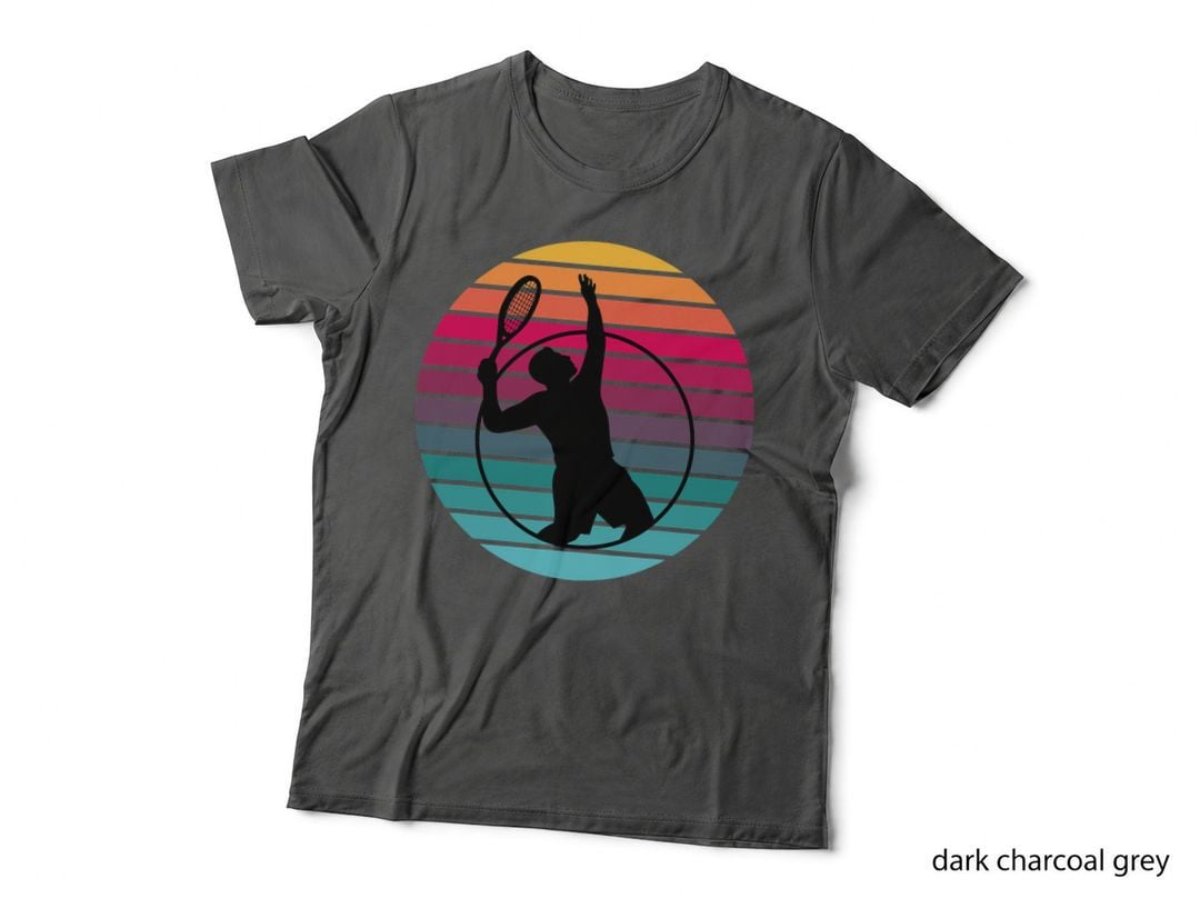 Rpf Designs Mens Tennis Sunset Serve Racquet, Men's Sports, Athletic T-Shirt