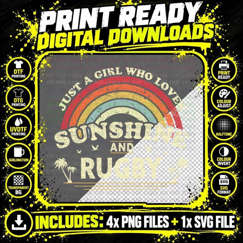 Rugby Shirt. Just a Girl Who Loves Sunshine and Rugby Png SVG Digital Bundle