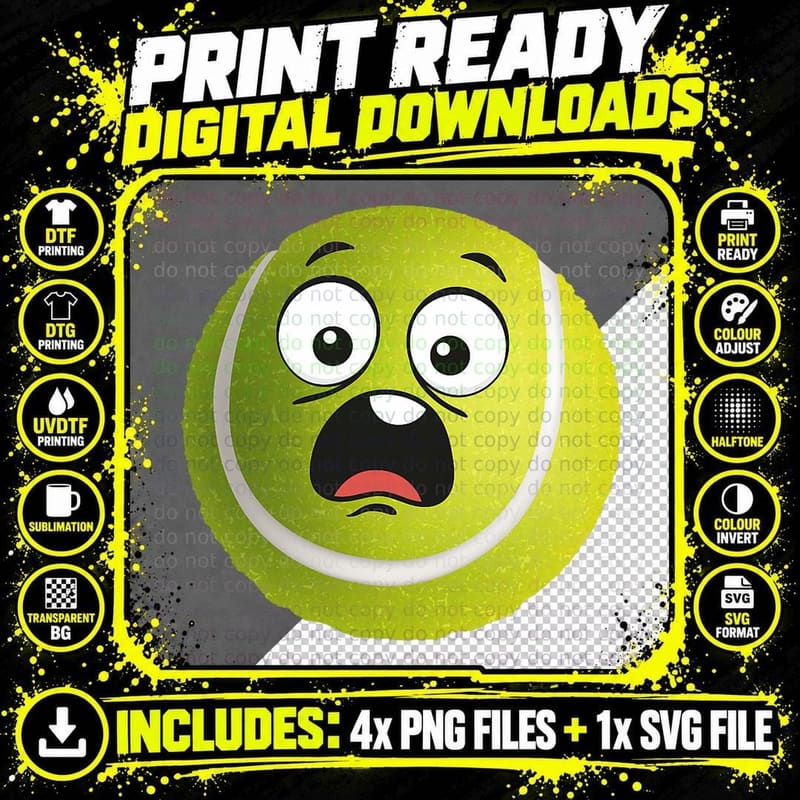 Sad Tennis Ball - Racket Sports Tournament Png SVG Digital Bundle