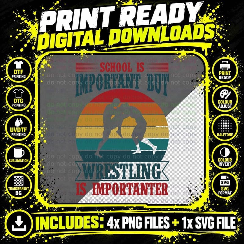 School Is Important but Wrestling Is Importanter Png SVG Digital Bundle