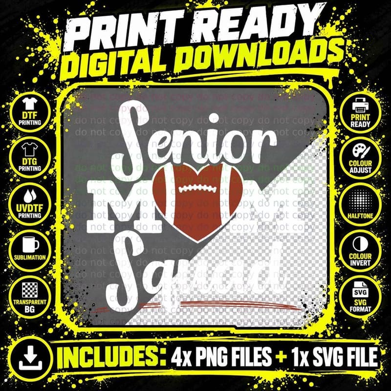 Senior Mom Squad American Football Rugby T-Shirt Png SVG Digital Bundle