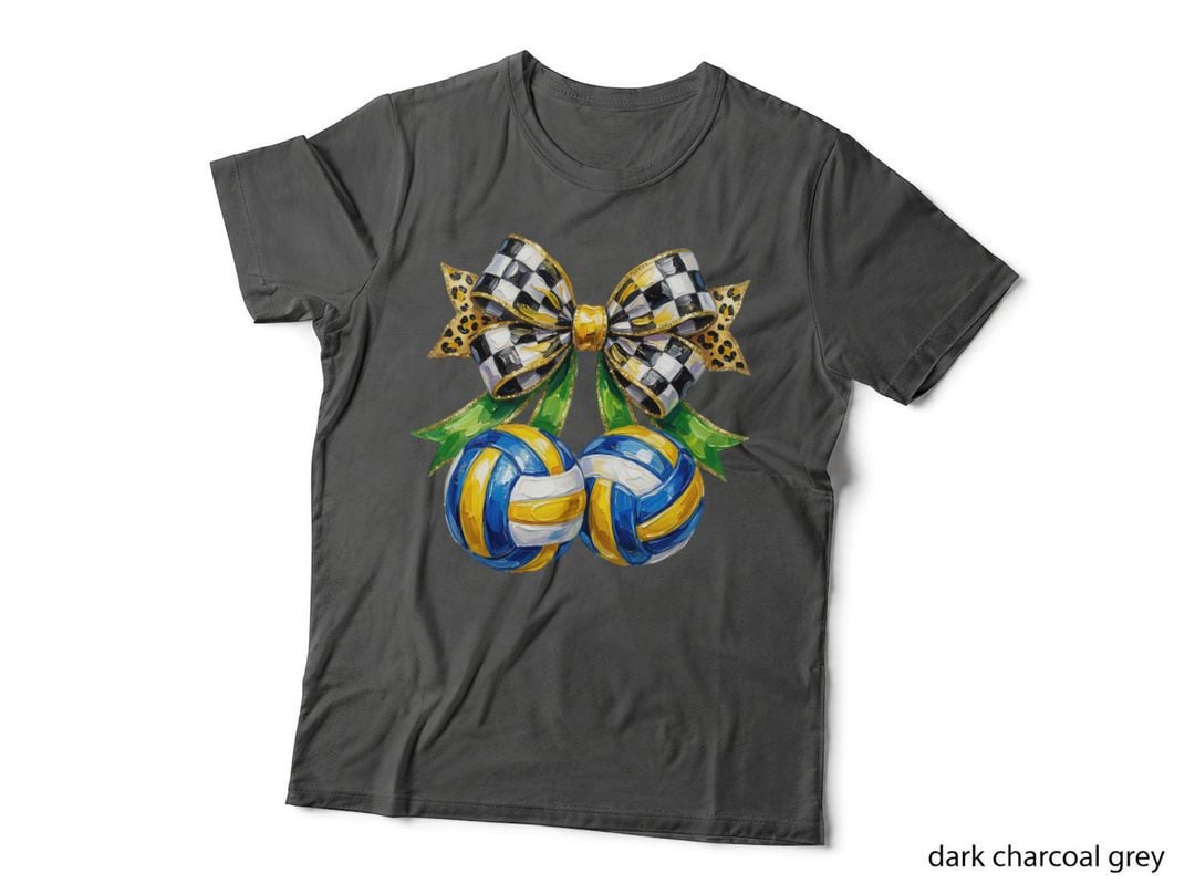 Soccer Balls & Checkered Bow Volleyball T-Shirt, Volleyball Graphic Tee