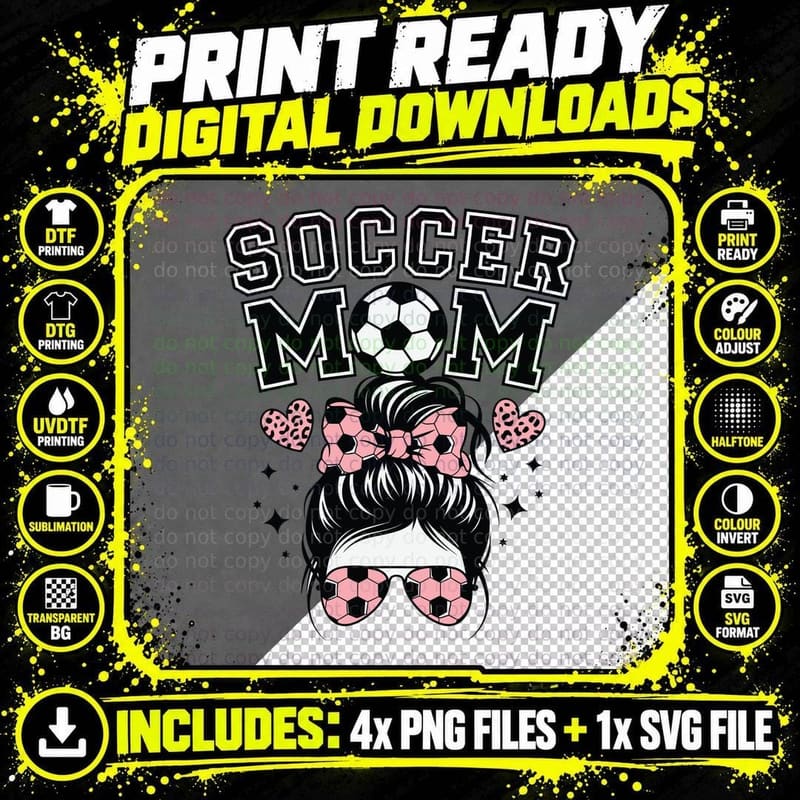 Soccer Mom Sport Mom T-Shirt, Soccer Mom with Messy Bun Png SVG Digital Bundle